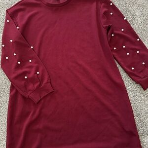 Burgundy Dress with Pearl Accent Sleeves
